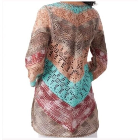 Soft Surroundings Crochet Tunic Womens PXS Woven Chevron Boho Scandi Girl NEW - Picture 2 of 14